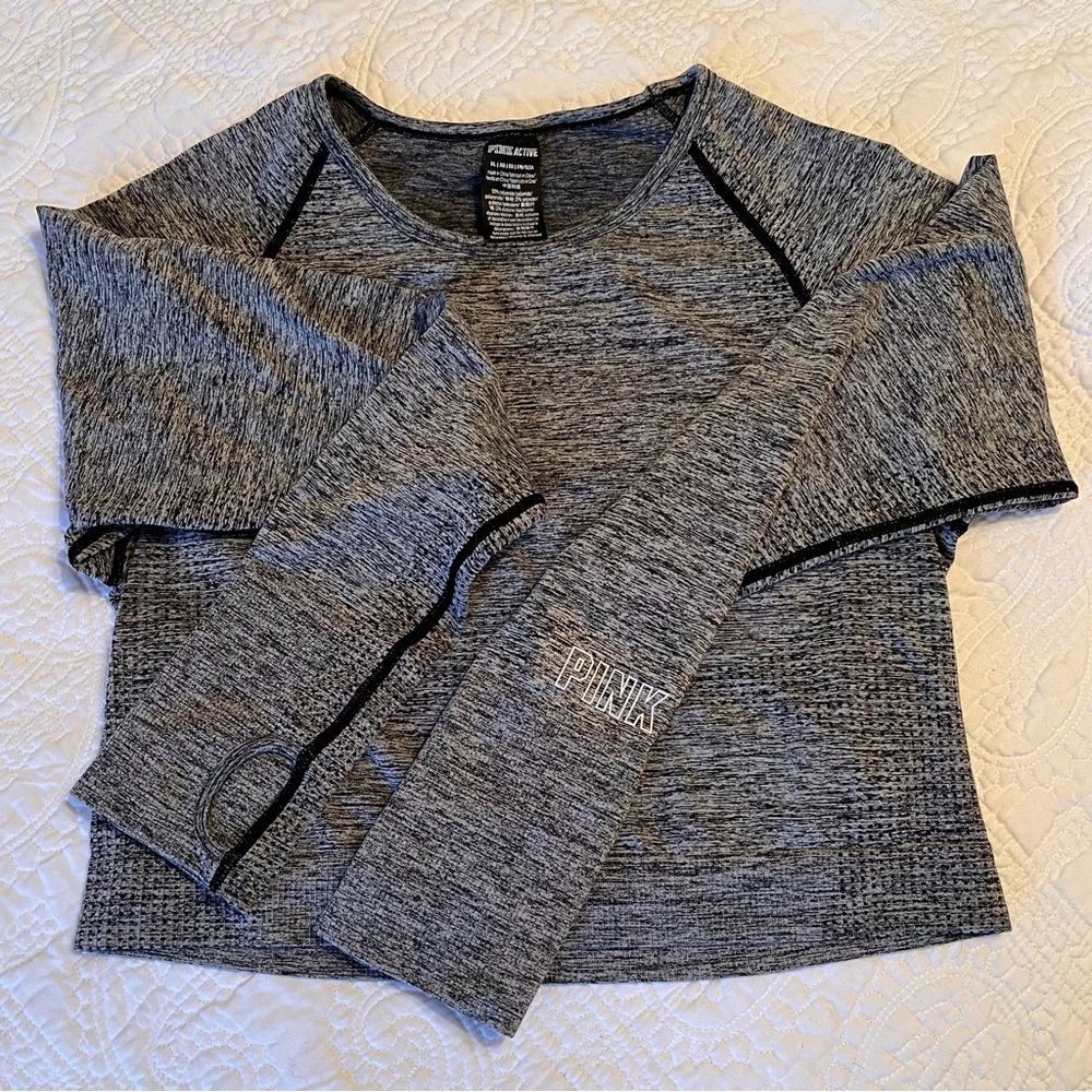 PINK Active Women's XL Heather Gray Long Sleeve Stretch Crop Top